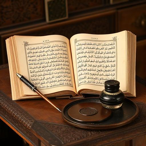 مخطوط مفتوح ومحبرة